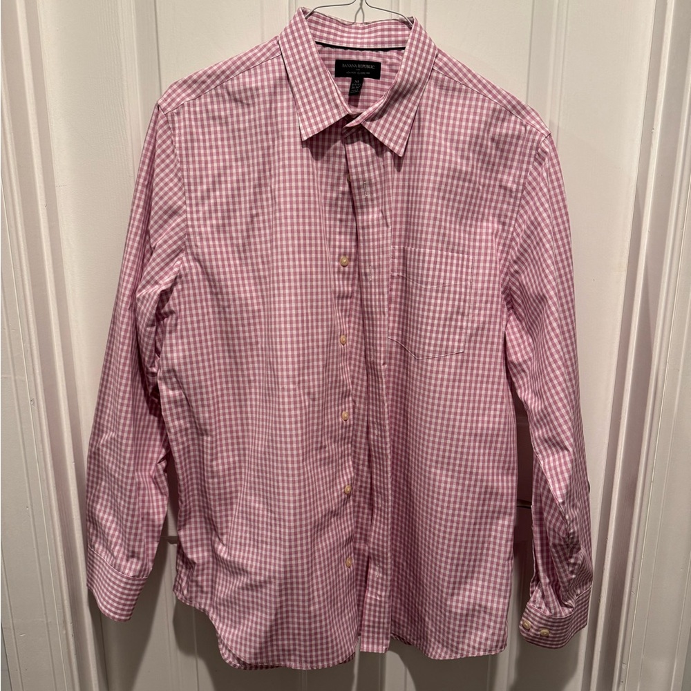Mens Banana Republic Pink Gingham Button Down Shirt Size XL